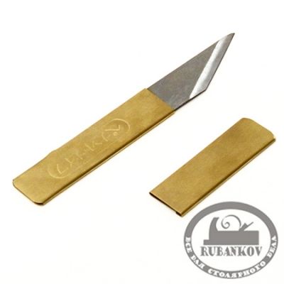 М00010971  -  Нож-косяк японский, 120*16мм*1мм, латунная рукоять, латунные ножны